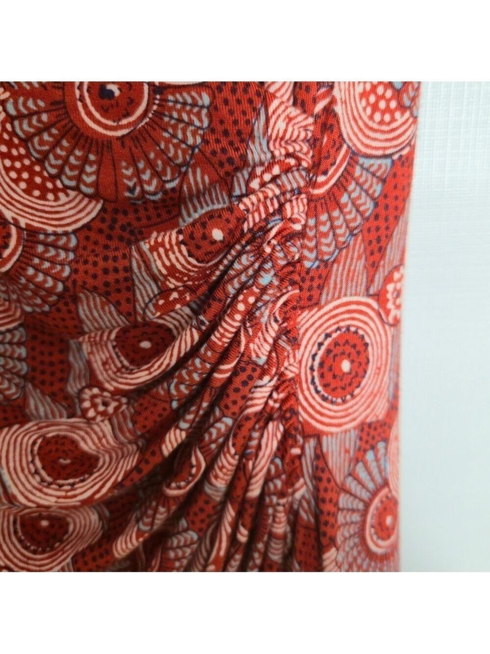 MAEVE (Anthropologie) Yvette Ruched Dress Women Geometric Design Rust Sz Large - Picture 7 of 13